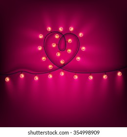Valentine's day.heart with christmas lights background.Vector illustration