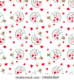 Valentine's Day.Hearts, love potion. Heart like  seamless pattern. Gift wrapping design, material, cover.Vector illustration.