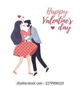 Valentine's day.Loving man and woman hugging and kissing.Vector flat cartoon illustration. stock illustration.Perfect for web