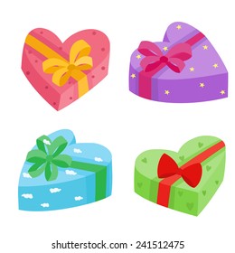 Valentines days presents collection. Vector illustration of cartoon gifts in bag isolated on white
