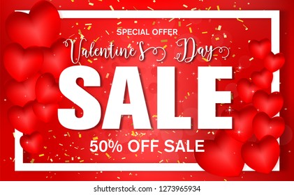 valentines day.Sale banners with 3d Red hearts and valentines day text background .clip art design.for greetings card, love,tag,sale,promotion,flyers, invitation,brochure, banners.vector illustration