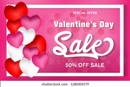 valentines day.Sale banners with 3d Red hearts and valentines day text background .clip art design.for greetings card, love,tag,sale,promotion,flyers, invitation,brochure, banners.vector illustration