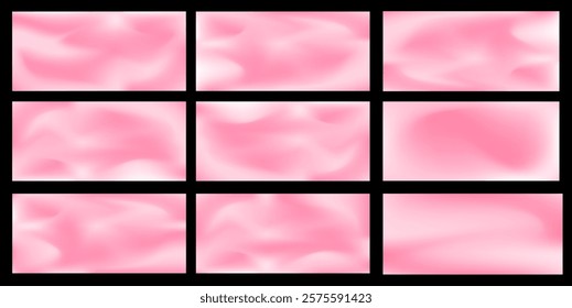 A Valentine's Day-themed gradient set featuring various flat pink designs with soft-to-hard transitions. Each gradient offers a romantic, modern aesthetic and perfect for festive backgrounds.