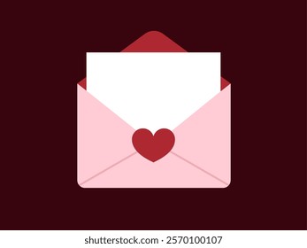 Valentine's Day-themed illustration of an open pink envelope with a white card inside, featuring a red heart on the flap.