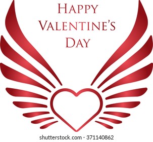 Valentine's decor with heart, wings and caption "Happy Valentine's Day" 