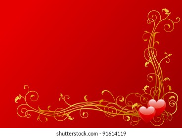 Valentines decoration. Vector abstract valentines background of two hearts with floral frame