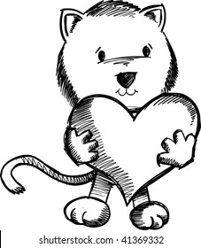Valentines Doodle Sketchy Cat Vektor Illustration