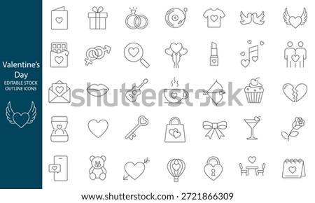 Valentines editable stroke outline icons set