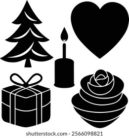 valentines element red rose candle cake icon