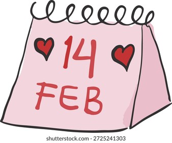 Valentines element in trendy hand drawn style of valentines day calendar. february 14. icon for ads, branding, banner, cover, label, poster