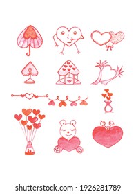 Valentines Element Watercolor Design handmade