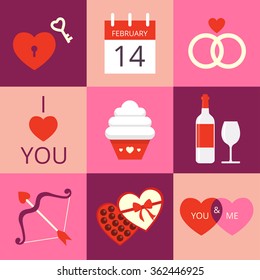 valentines elements in purple and red color