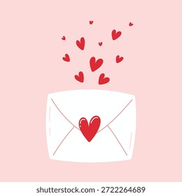 Valentine's envelope design with red hearts in minimalism vector modern style