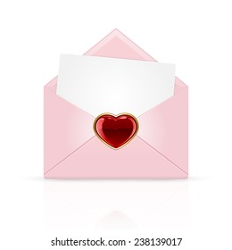 Valentines envelope mail with red heart, illustration.