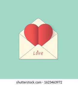 Valentines Envelope with Paper Hearts.  Vector Illustration. Happy Valentine Day. valentine's day greeting letter.