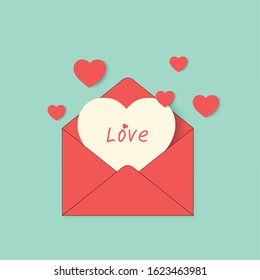 Valentines Envelope with Paper Hearts.  Vector Illustration. Happy Valentine Day. valentine's day greeting letter.