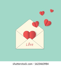 Valentines Envelope with Paper Hearts.  Vector Illustration. Happy Valentine Day. valentine's day greeting letter.