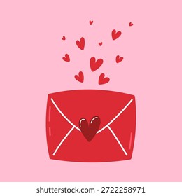Envelope dos namorados com corações vermelhos em design moderno vetor minimalista