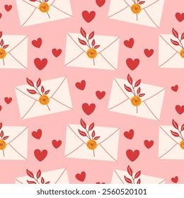 Valentines envelopes seamless pattern. Suitable for gift wrap or greeting card for Valentines day.