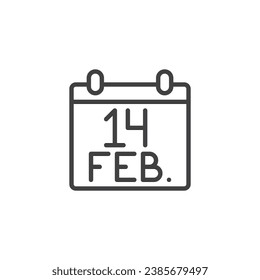 Icono de la línea de fecha de evento de San Valentín. signo de estilo lineal para concepto móvil y diseño web. Icono vectorial del contorno del calendario de San Valentín. Símbolo, ilustración del logotipo. Gráficos vectoriales