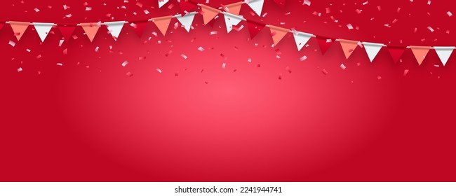 Valentine's Flags Garlands with confetti on a pink background. Symbol the color Valentine's. Valentine's background with party flags. Vector illustration. Vector illustration EPS 10