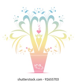 Valentines floral and birds isolated on white background