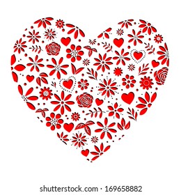 Valentines Flower Hearts Red Cutout style heart motif - EPS8 