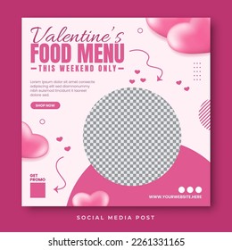 Valentine's food menu social media post template