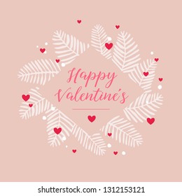Valentines frame with soft pink background and red hearts and white winter twigs. Font: Nightcall