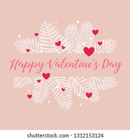 Valentines frame with soft pink background and red hearts and white winter twigs. Font: Nightcall