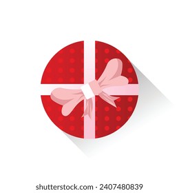 caja de regalo de San Valentín rojo redondo con polkadots
