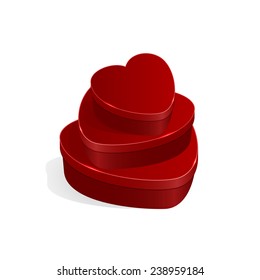 Valentines gift boxes in form of heart isolated on white background, illustration