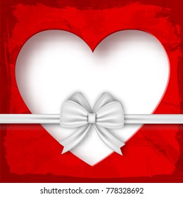 Valentines gift composition on valentines day with white ribbon and heart on red background vector illustraiton