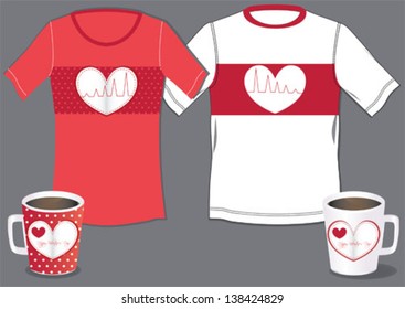 Valentine's gift set for her and him t-shirt and cups for coffee