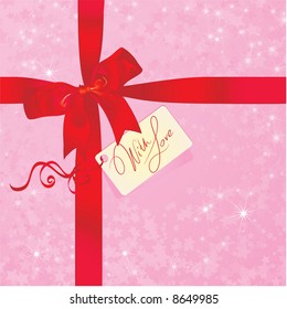 Valentine's gift with tag and bow. Vector.