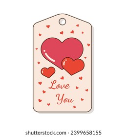 Valentine's Gift Tag With Romantic And Beauty Elements. Happy Valentine's day label. Cute tag and label with romantic elements. Vector illustration in flat style. Love you, you and me, be mine.