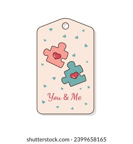Valentine's Gift Tag With Romantic And Beauty Elements. Happy Valentine's day label. Cute tag and label with romantic elements. Vector illustration in flat style. Love you, you and me, be mine.