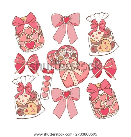 Valentines Gift Vector, Hand Drawn Valentine Treats Doodle, Trendy Valentine Chocolate Design Vector