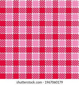 Valentines gingham plaid. Seamless vector plaid design in pink, red and white. Suitable for fashion, home decor, branding, stationary and backgrounds.