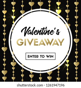 Valentine's giveaway card. Vector banner template for social media contest