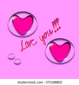Valentines glass heart. Sticky note. Vector illustration.