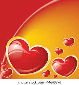Valentine's glossy hearts on red background