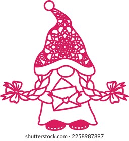 Valentines gnome with letter vector file