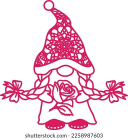 Valentines gnome with rose vector file