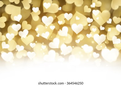 El fondo dorado de San Valentín con corazones. Ilustración de papel vector.