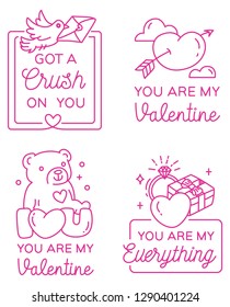 Valentines greeting badge in simple editable thin line style vector illustration