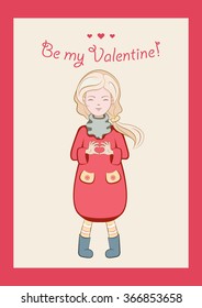 Valentine's greeting card with cute little girl
