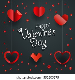 Valentines greeting card. Different shiny vector hearts illustration. Happy 
Valentines Day greeting card template