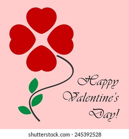 Valentine's greeting card as a four-leaf clover from the hearts