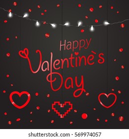 Valentines greeting card. Happy Valentines Day greeting card with heart and garland